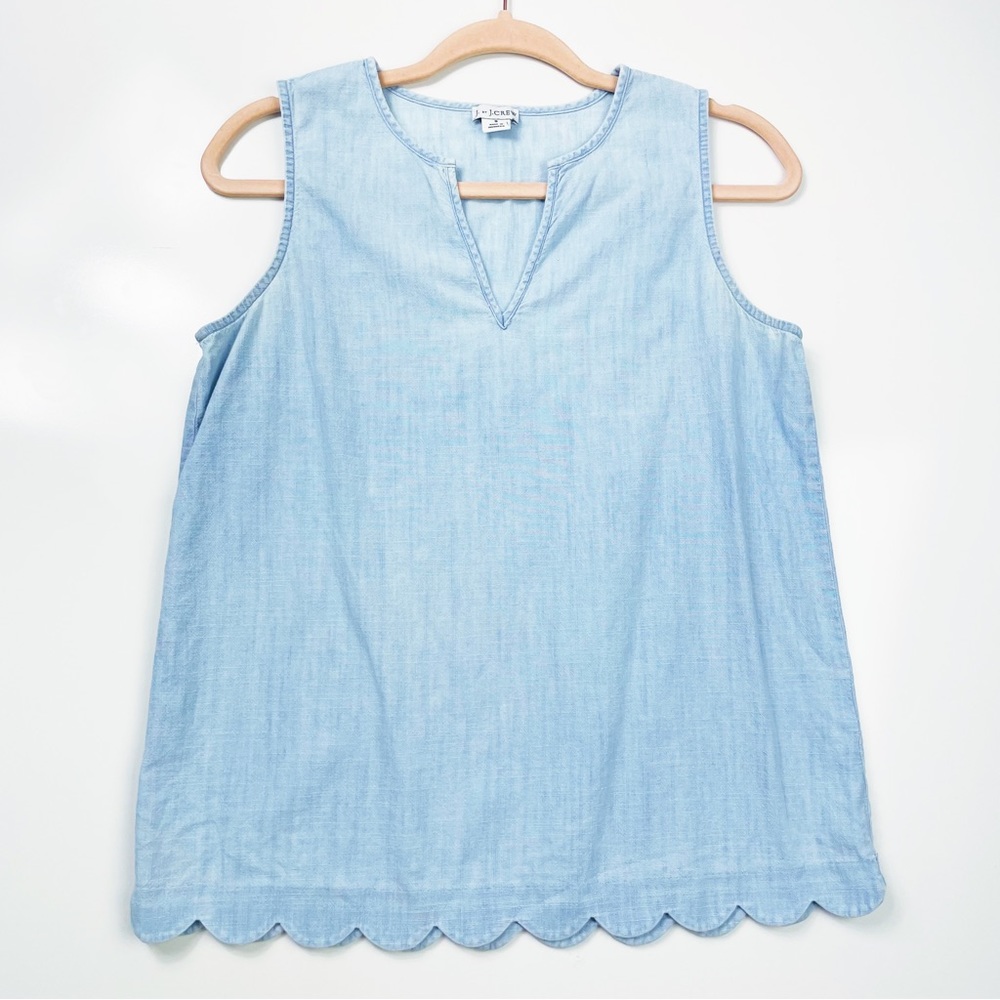 J. Crew Factory Light Blue Sleeveless Scallop Hem Top - Picture 3 of 11